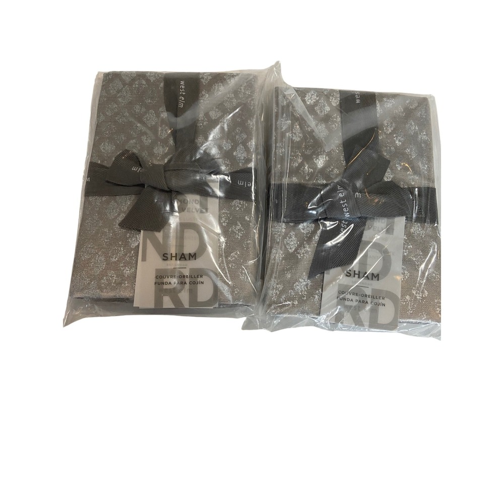 West Elm Diamond Lustre Velvet Shimmer Standard Sham Set of‎ 2 Platinum Silver